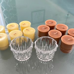 Two votive candle holders with twelve votives.